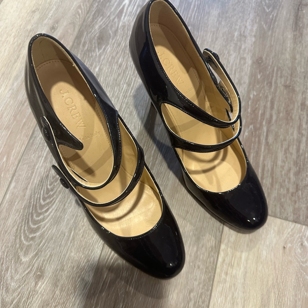 J. Crew Black Patent Leather Double Strap Heels
